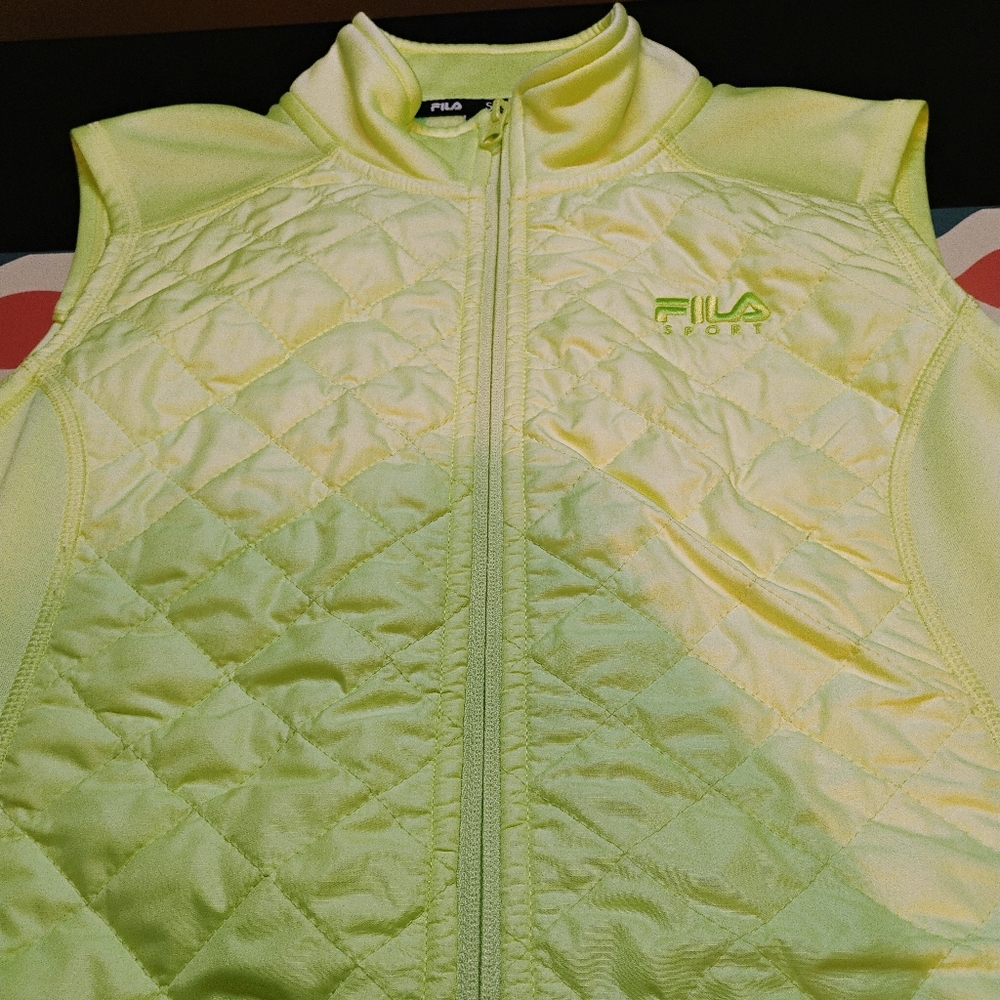 Fila Sport Full Zip‎ Womens Large Yellow Quilted Vest Sleeveless Jacket Safety B